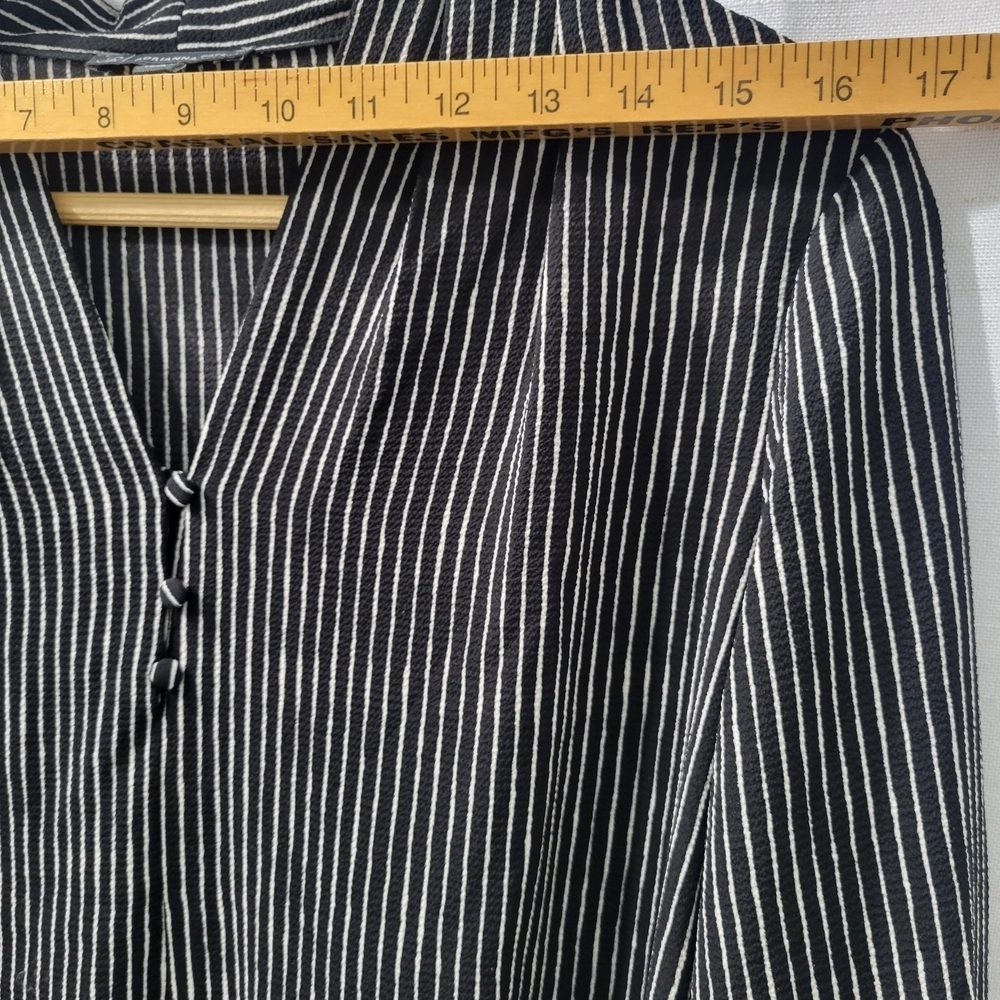 Adriana Papell Printed Crepe Black and White Striped Long Sleeve Blouse Size L - Picture 8 of 14